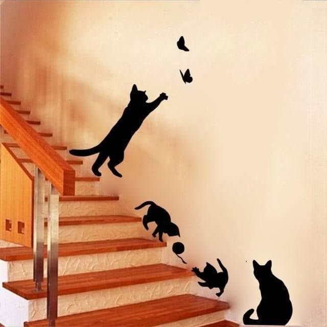 New-Arrived-Cat-play-Wall-Sticker-Butterflies-Stickers-Decor-Decals-for-Walls-Vinyl-Removable-Decal-Wall_0