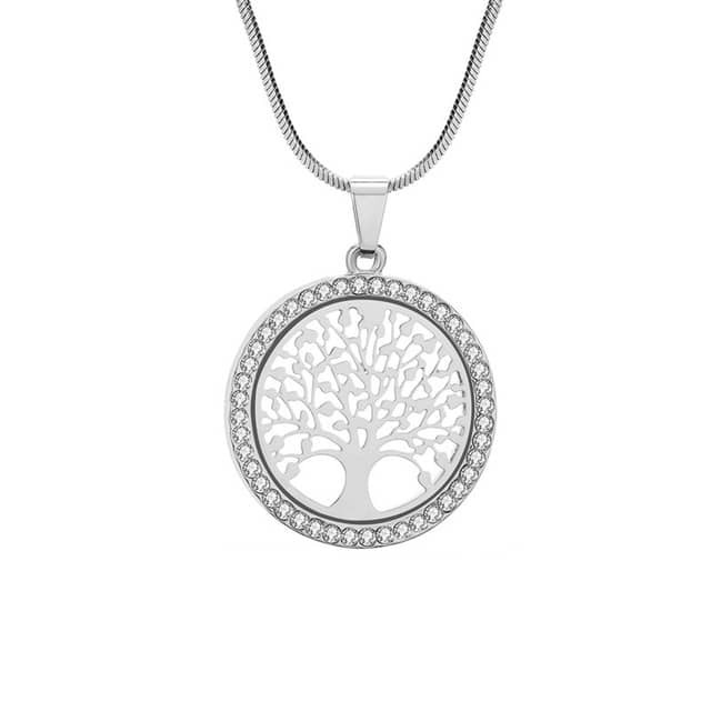 Hot-Tree-of-Life-Crystal-Round-Small-Pendant-Necklace-Gold-Silver-Colors-Bijoux-Collier-Elegant-Women Silver Color_1