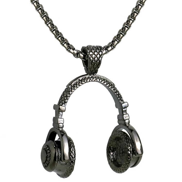 retro-headphone-pendant-necklace-gunmetal