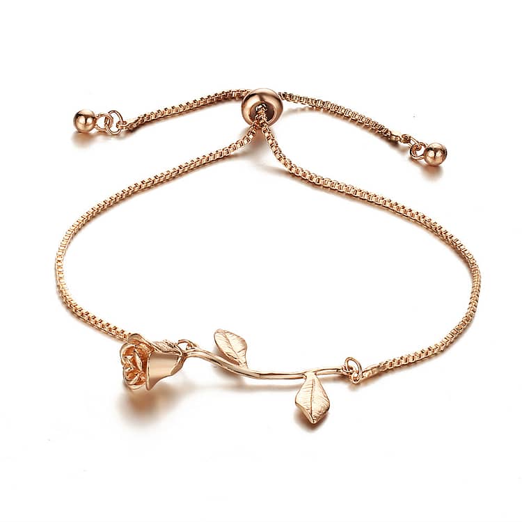 Romantic-Rose-Flower-Chain-Bracelet-Bangles-Gold-Silver-Color-Adjustable-Bracelets-For-Women-Friends-Party-JewelryRose Gold_2222